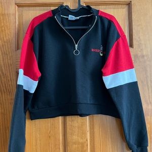 Disney Mickey Mouse Cropped Half Zip Sweater Size L